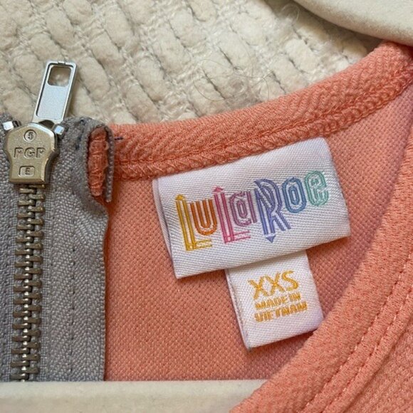 LulaRoe Two-Tone Fit & Flare Amelia Midi Dress Size XXS Light Peach & Slate Blue - Picture 4 of 8